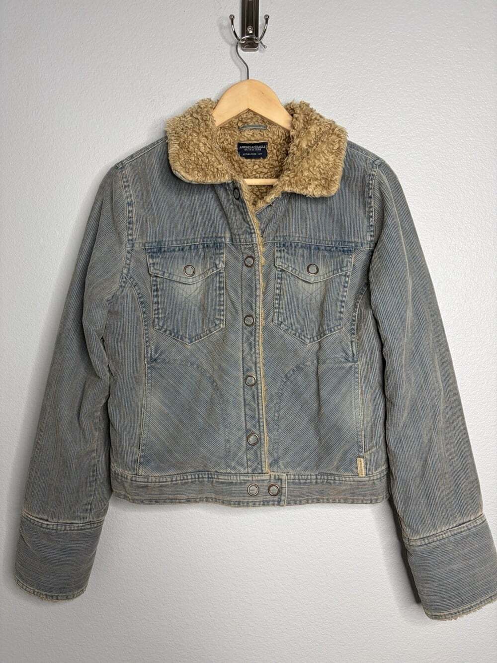 VTG Y2K American Eagle Outfitters Corduroy Sherpa lined Blue/Tan Jacket Medium